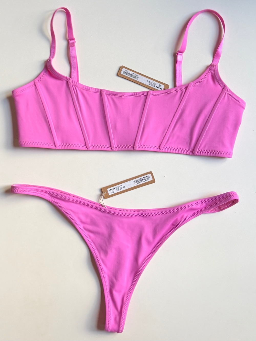 SKIMS Swim Bikini Set Corset Top L 3903+Thong Bottom S 0782 Neon Orchid Hot Pink